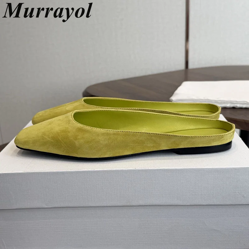 Half Slipper Closed Toe Lazy Mules Women Suede Shallow Mouth Flat Bottom Sandals Spring Autumn Outdoor Vacation Walking Shoes
