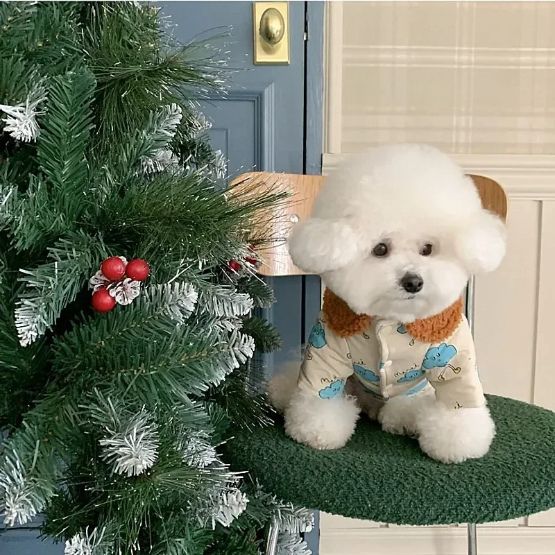 

Winter Dog Clothes Pet Cotton Coat Thickened Warm Dog Coat Cute Teddy Cloud Down Coat Cat Bichon Soft Open Button Shirt Jackets