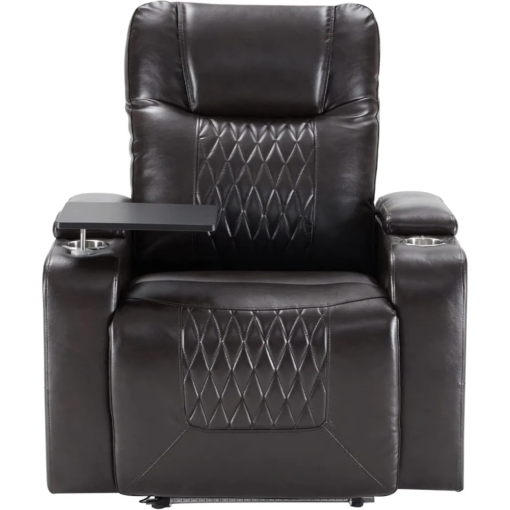 

Power Motion Recliner with USB Charging Port and Hidden Arm Storage 2 Convenient Cup Holders Design and 360° Swivel Tray Table