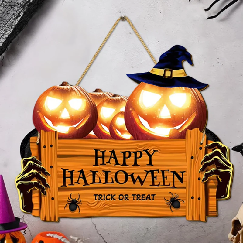 

Happy Halloween Wooden Sign, Pumpkin With Hat Wooden Sign, Suitable For Home, Wall, Room,Cafe, Shop, Party, Holiday Decoration