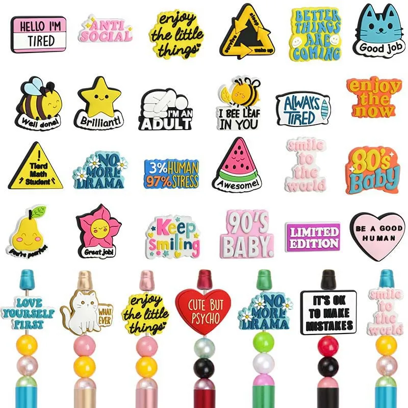 10Pcs Silicone Beads New Phrase Focal Beads Jewellery Making DIY Keychain Beaded Pen Bracelets Fashion Jewelry Beads Accessorie