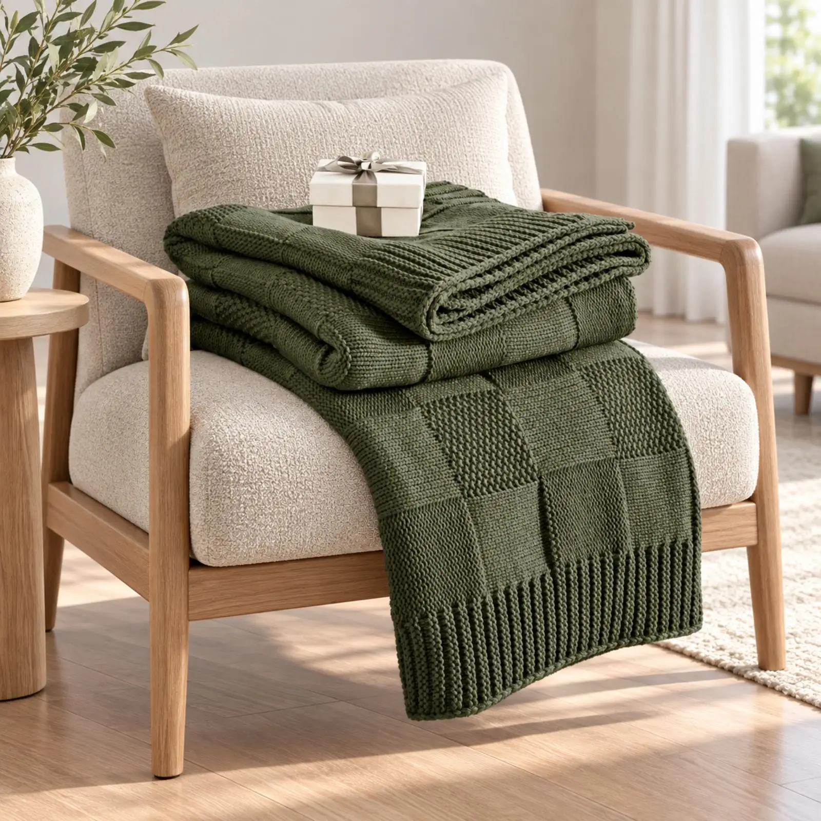 Knitted Throw with Geometric Pattern Soft Knitted Throw Blanket Textured Imitation Blanket for Infants, Families, Napping,