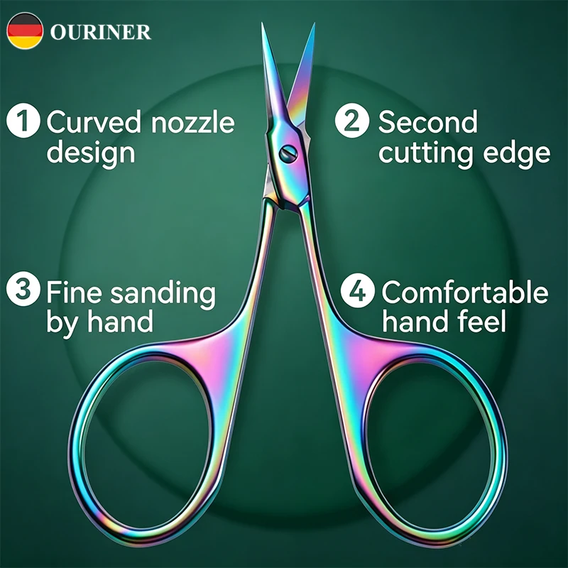Multifunctional Rainbow Titanium Stainless Steel Cuticle Scissors Comfort Ergonomic Handle Precision Nail & Facial Beauty Trimmi