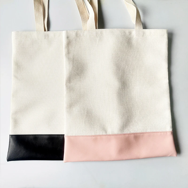 

2pcs Linen and Leather Sublimation Shopping Tote Bags Blanks for Double Sides Printing