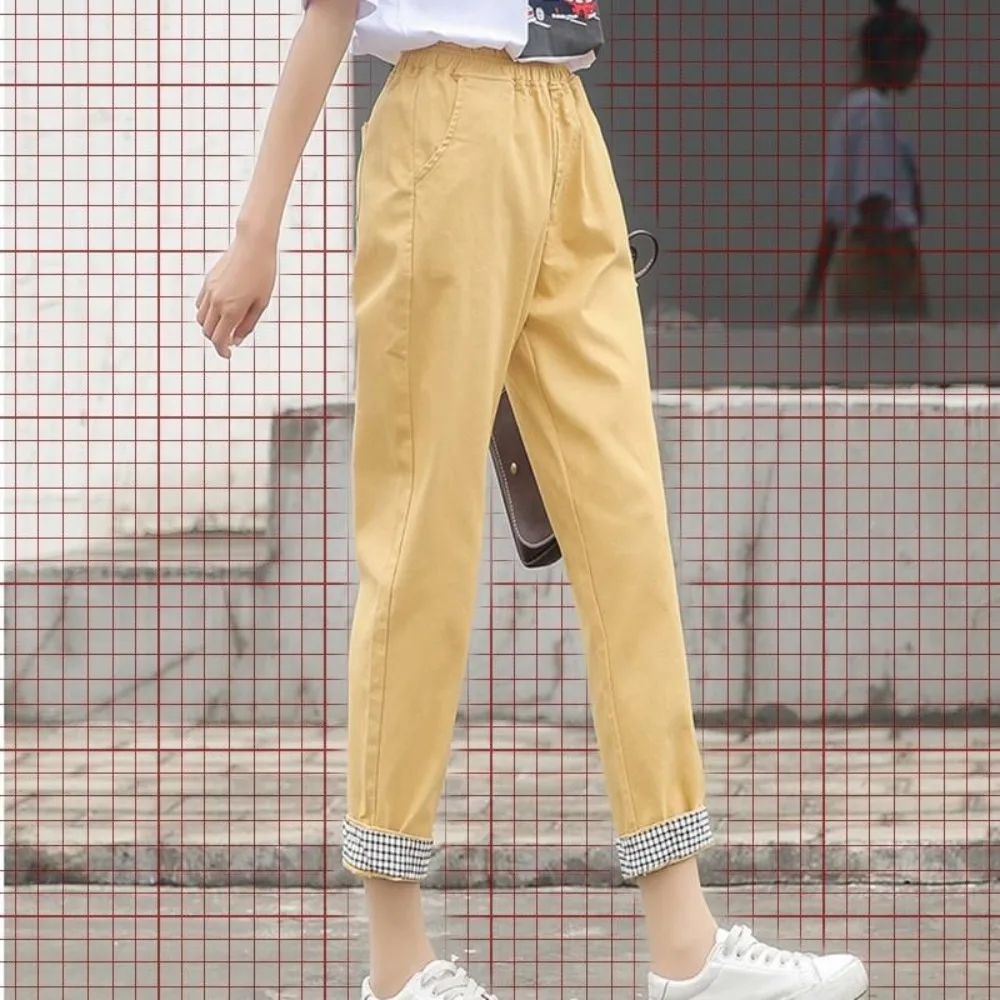 Hosen Weibliche 2025, Neue Sommer Hohe Taille Harem Hosen Frauen Gerade Neun Punkte Casual Hosen dünne abschnitt Student Hosen y2k