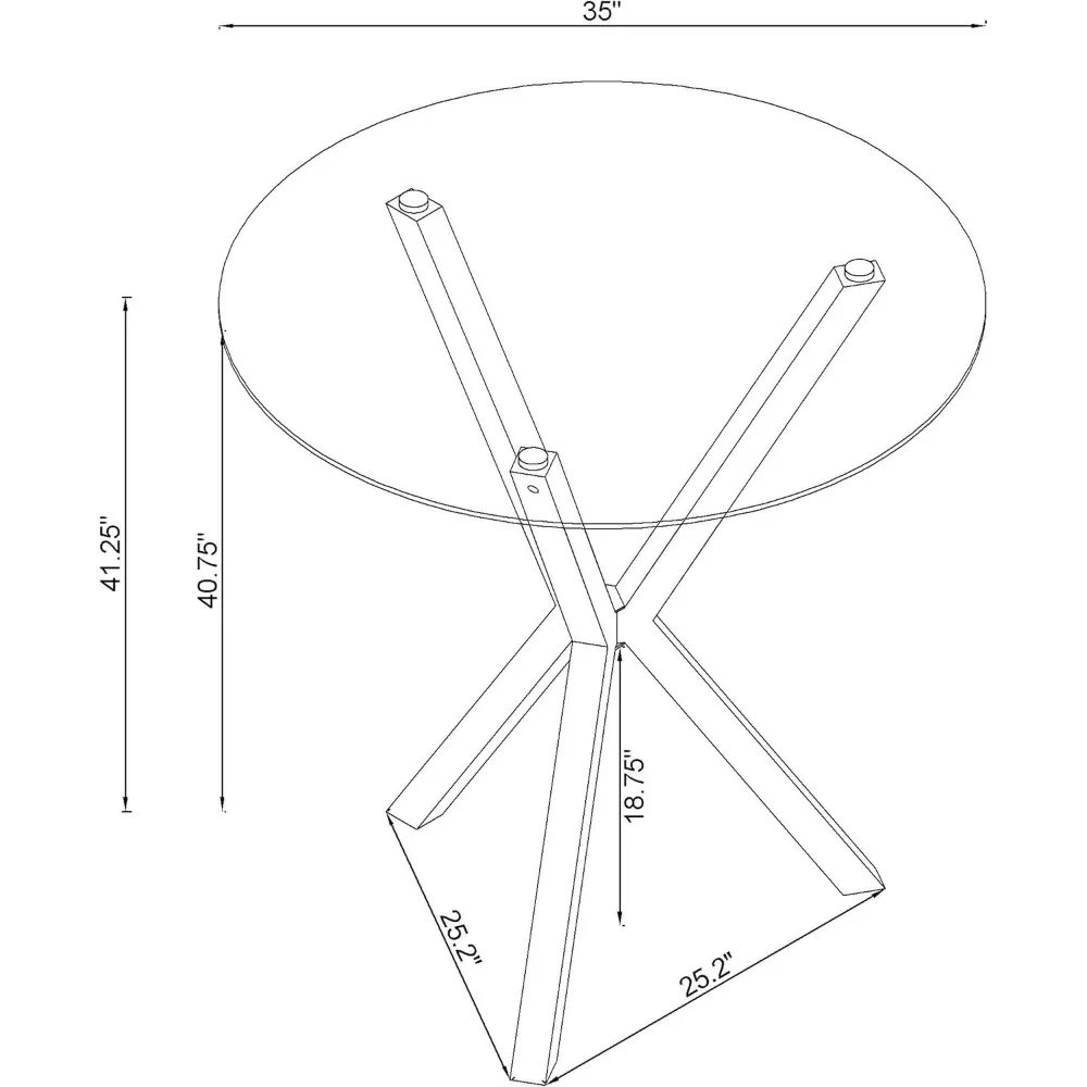 Denali Vidro e Metal Tampo de vidro redondo de 35 polegadas com base em forma de X para sala de jantar e bar doméstico cromado