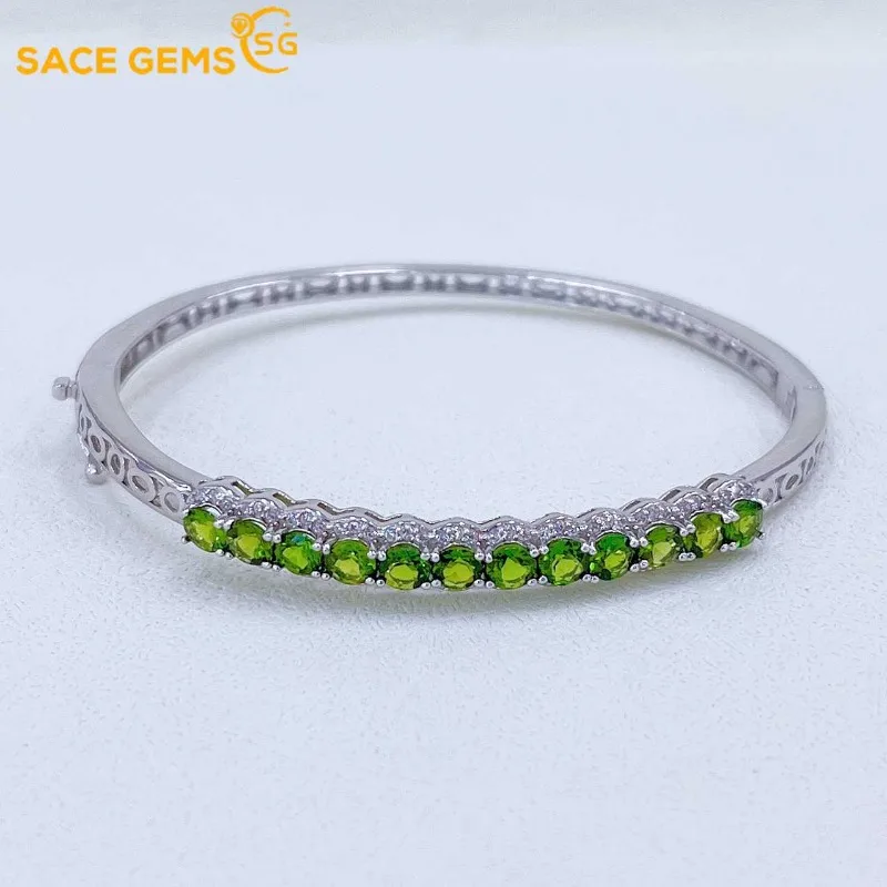 

SACE GEMS New Certified 3*5mm Natural Diopside Bracelets 925 Sterling Silver 19cm for Women Engagement Party Fine Jewelry