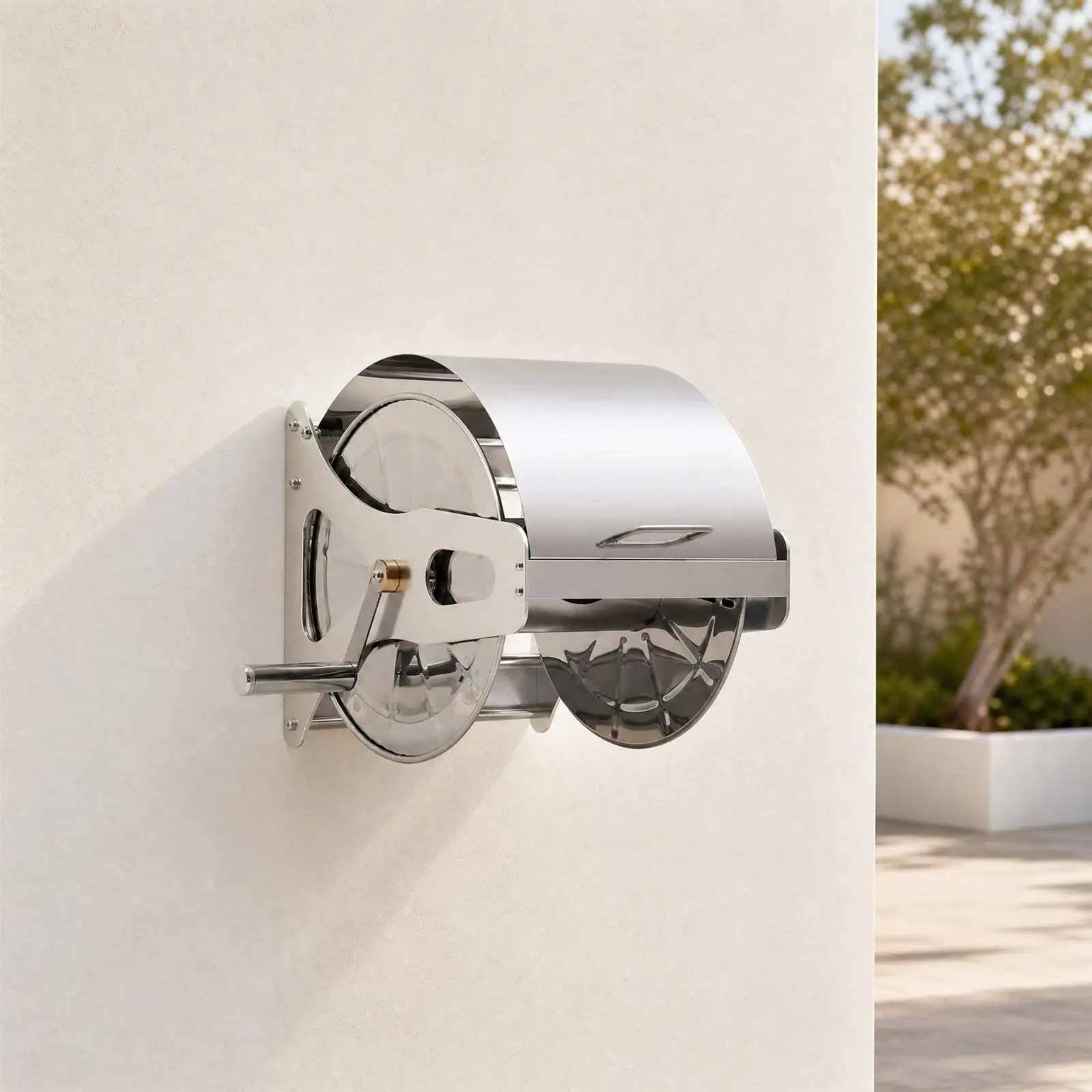 Wall-Mounted Hose Reel with Crank Stainless Steel Garden Hose Reel Sturdy Space-Saving
