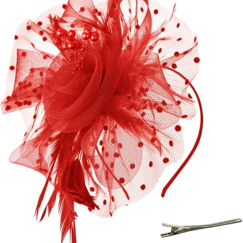 

Fashionable High-end Hat Flower Mesh Silk Hair Clip Headband Feathers Tea Clip Party Headwear Suitable for Girls