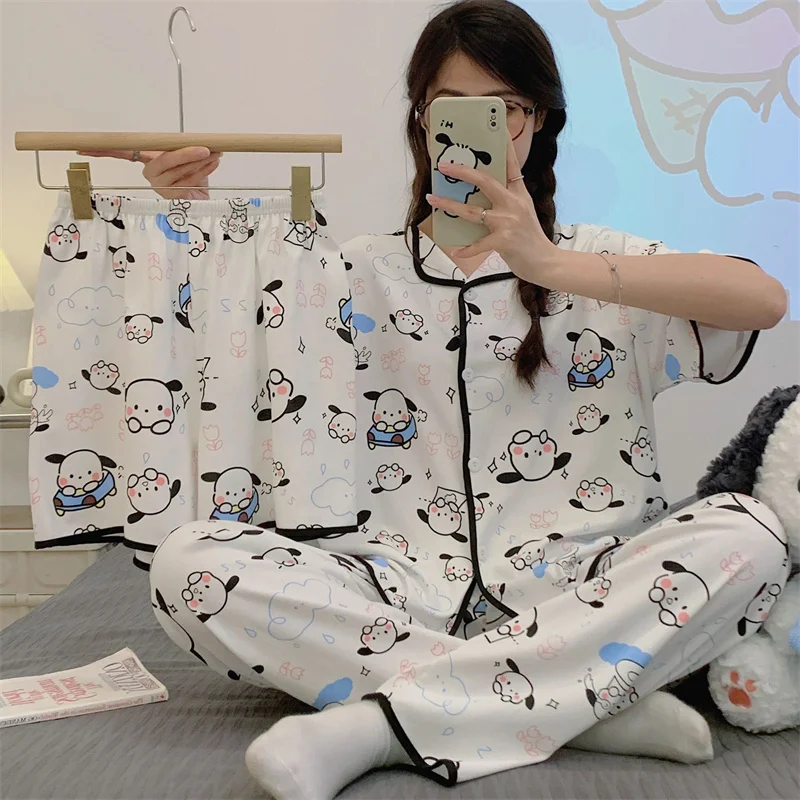 Sanrio Hello Kitty Autumn Girl Pajama Set My Melody Anime Y2K Long Sleeve Trousers Student Home Clothes Women Pijama Three-piece