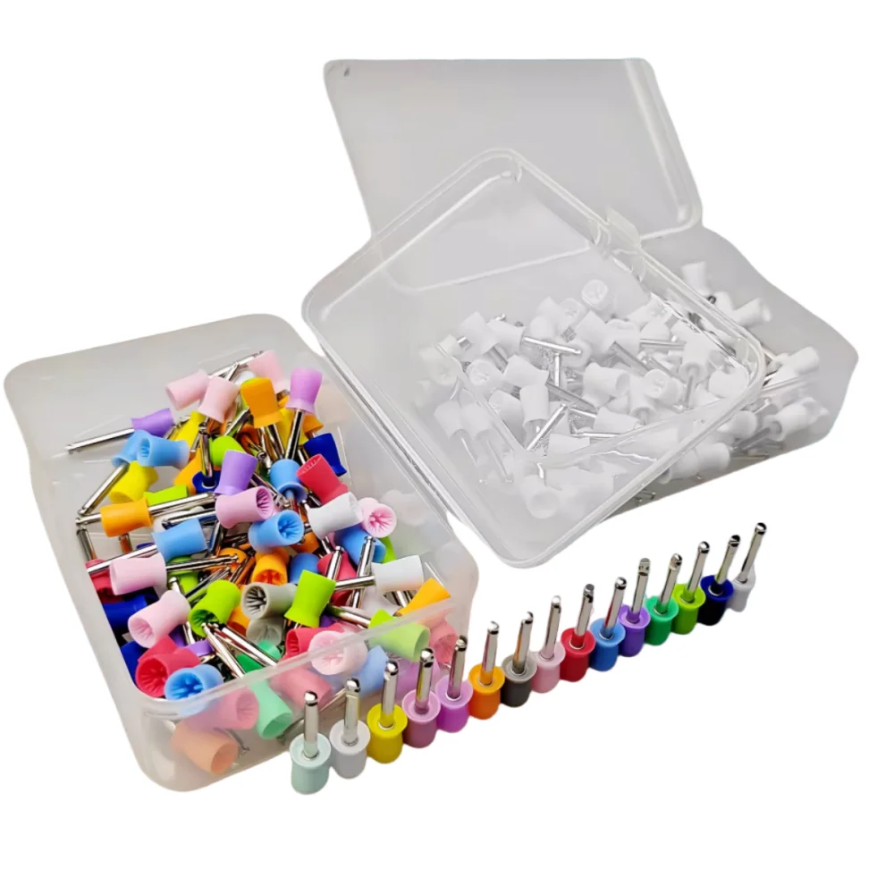 100pcs Dental Polishing Cup Set Disposable Nylon Prophy Brush Heads for Laboratory & Clinical Polishing