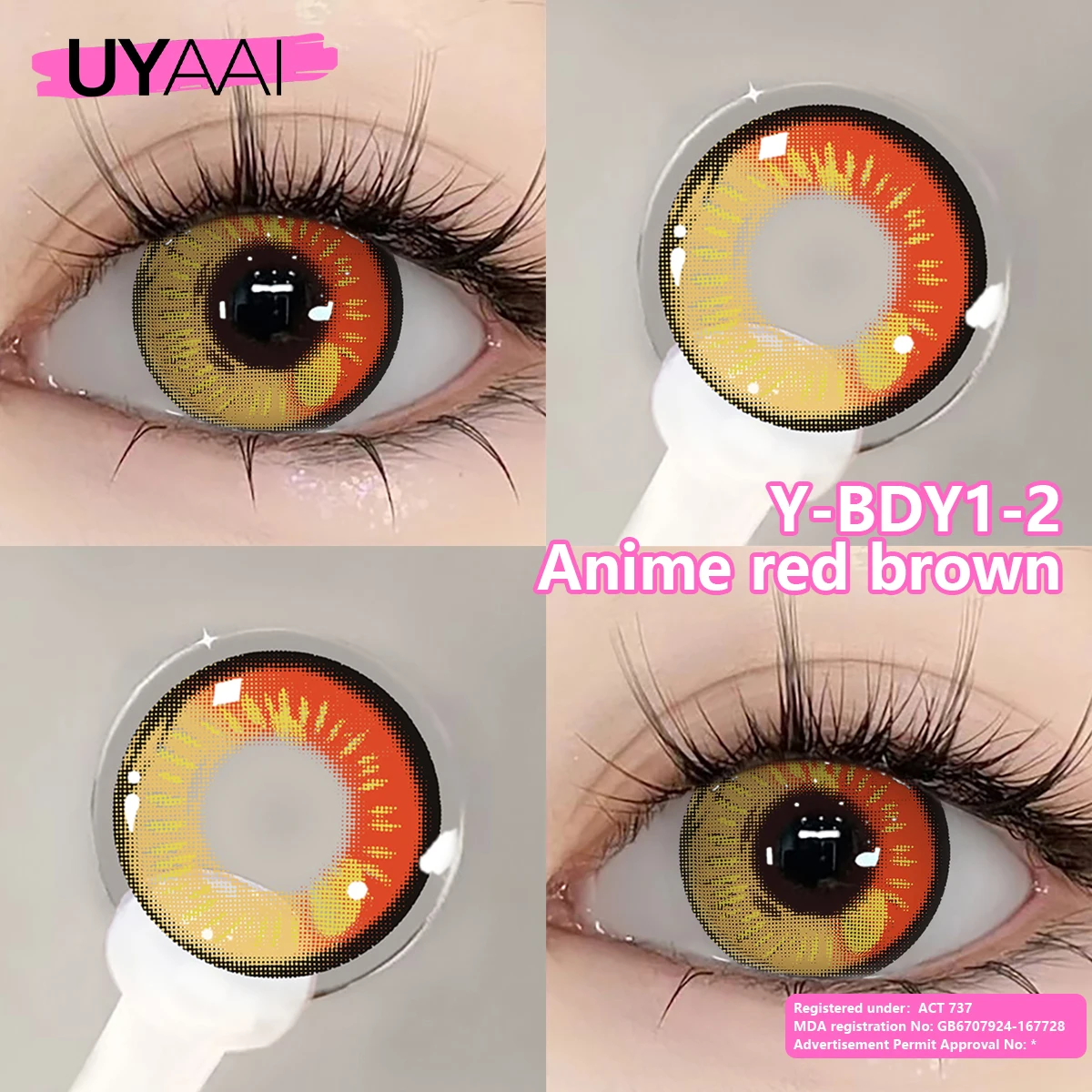 UYAAI 1 Paar farbige Kontaktlinsen für Anime-Cosplay für Augen, rote Linsen, weiße Linsen, Make-up, Schönheit, bunte Linsen – Detail 6