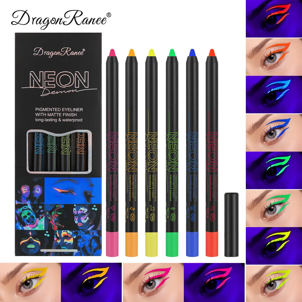 Dragon Ranee 6colors/set Eyeliner Foam Pencil Case Color Fluorescent Eyeshadow Non-smudgy Lasting Halloween costume