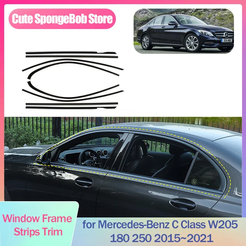 Window Frame Strips Trim for Mercedes-Benz C Class W205 180 250 2015~2021 Cover Black Stainless Steel Car Styling Accessories