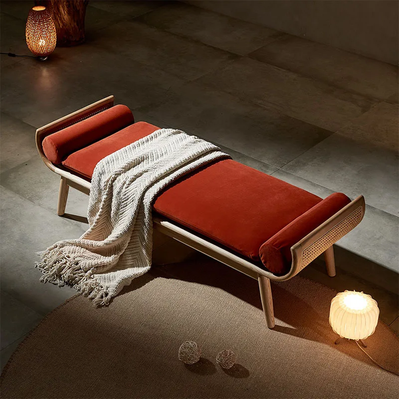 Solid wood bench door shoe changing stool rattan woven bedside stool bedroom dining room bench