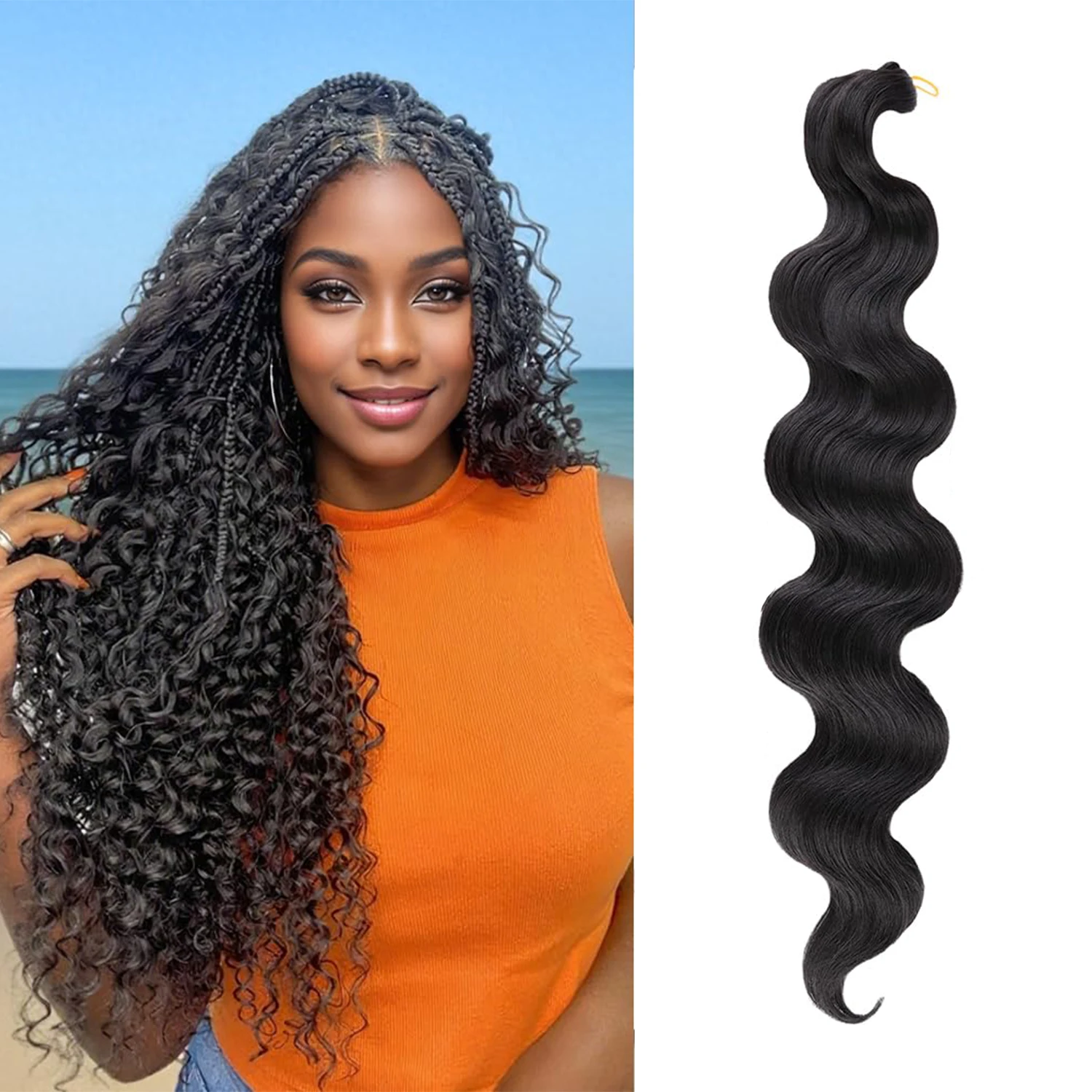 Rambut Sintetis BlackBody Wave, Ekstensi Rambut Alami, Ombre, Kuncir Kuda Tebal, Rambut Longgar, Deep Wave