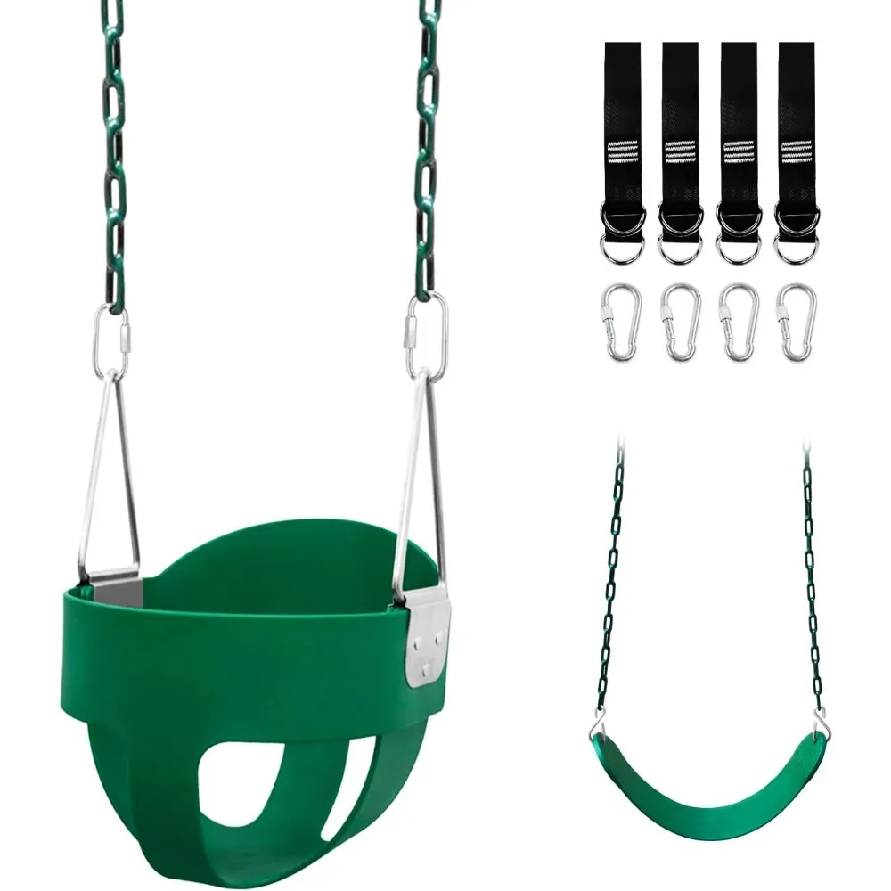 

Outdoor Toddler Swing Set with High Back Bucket Seat, 4 Straps & Hooks for Kids and Infants - Tree Swing