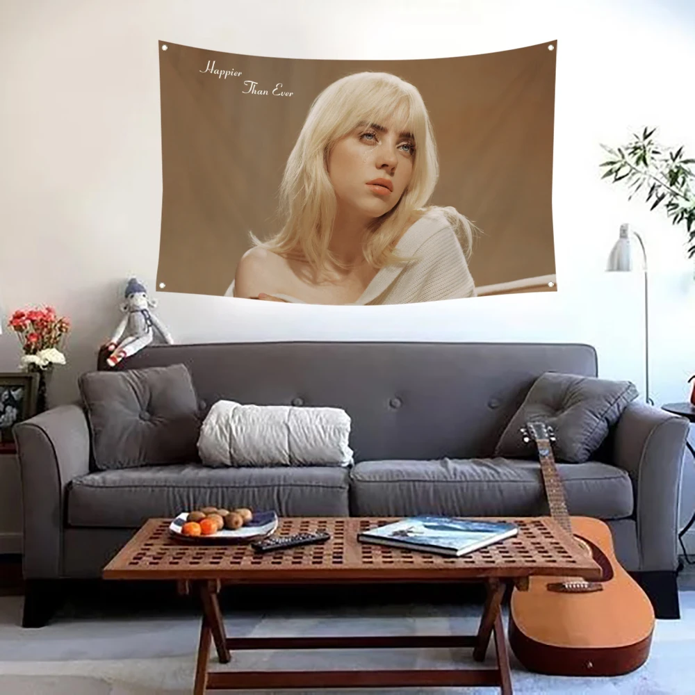 60x90cm 90x150cm Happier than ever Flags music album flag Men's Cave Wall tapestry With Brass Grommet Suitable For University