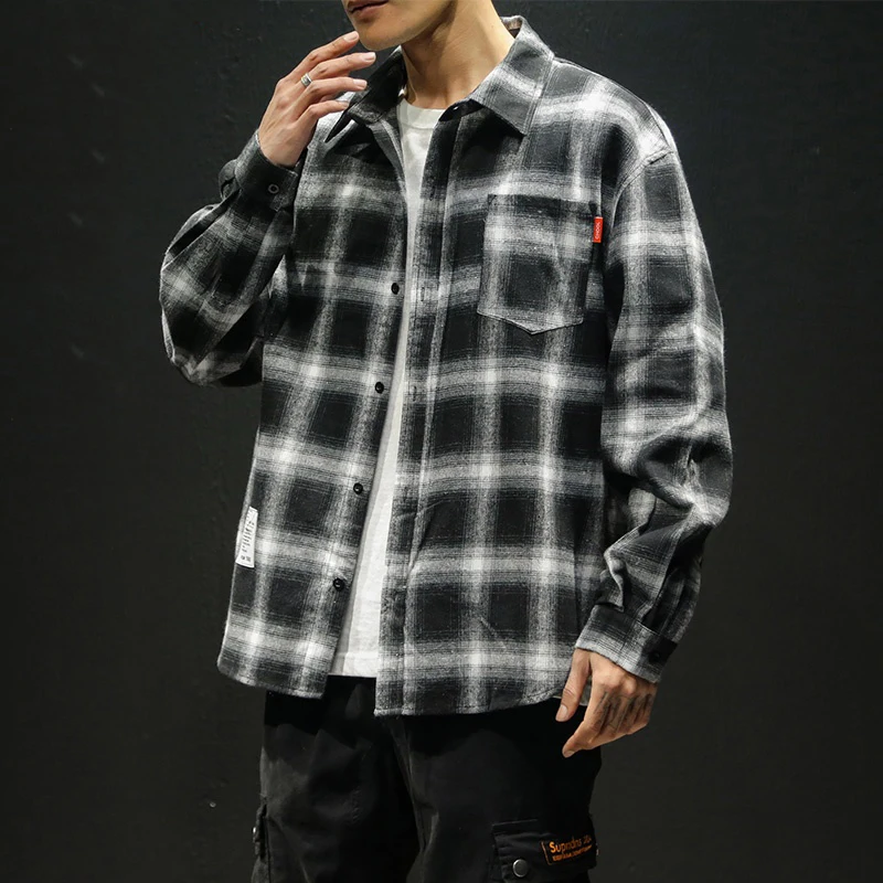2022 Spring Autumn New Winter High Quality Casual Plaid Men's Loose Streetwear Long-sleeved Shirt Retro Flannel Plaid Shirts Men