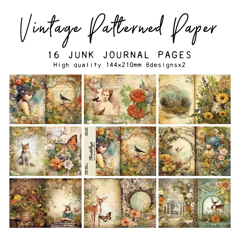 Shabby Chic Victorian Girl Fox Deer Butterfly Floral Antique Script Collage Pattern Paper Handmade Decor DIY Scrapbooking