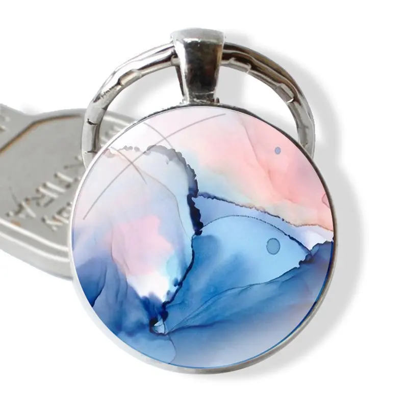 Chic Printing Marble 25mm Glass Cabohcon Keychain Key Rings for Women Men Jewelry Gift image 2