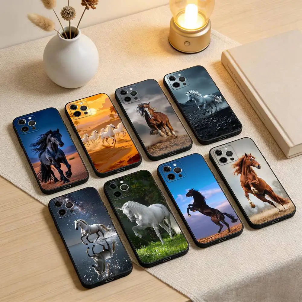 

Horse-Great-Beauty-Galloping Phone Case For iPhone 17,16,15,14,13,12,11 Plus,Pro Max,XS,Soft Silicone Black Cover