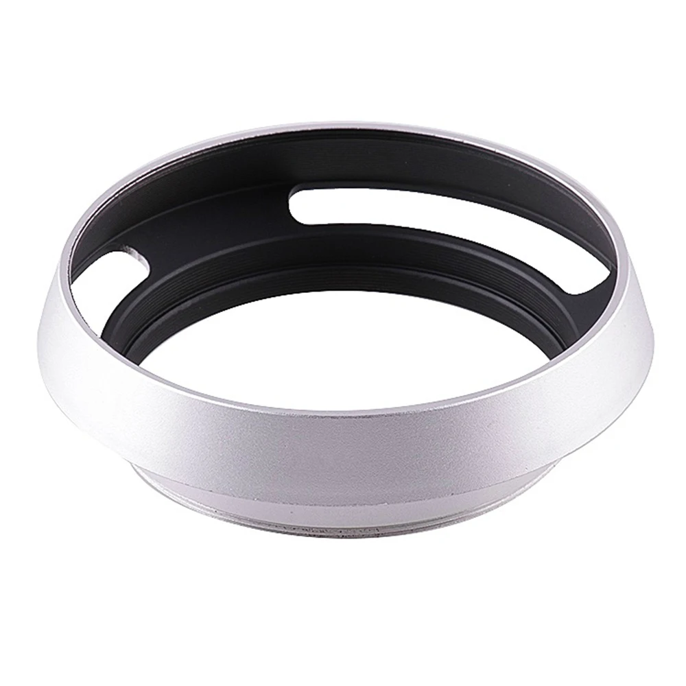 Universal 35mm Metal Screw-in Vented Short Lens Hood Silver Camera Photography Accessory for Nikon Canon Sony DSLR Camera