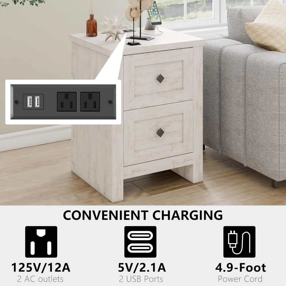 مجموعة منضدة مكونة من قطعتين مع قاعدة شحن، وطاولة نهاية المزرعة مع خزانة تخزين ذات درجين، وطاولة جانبية للأريكة الخشبية الريفية لـ B #4