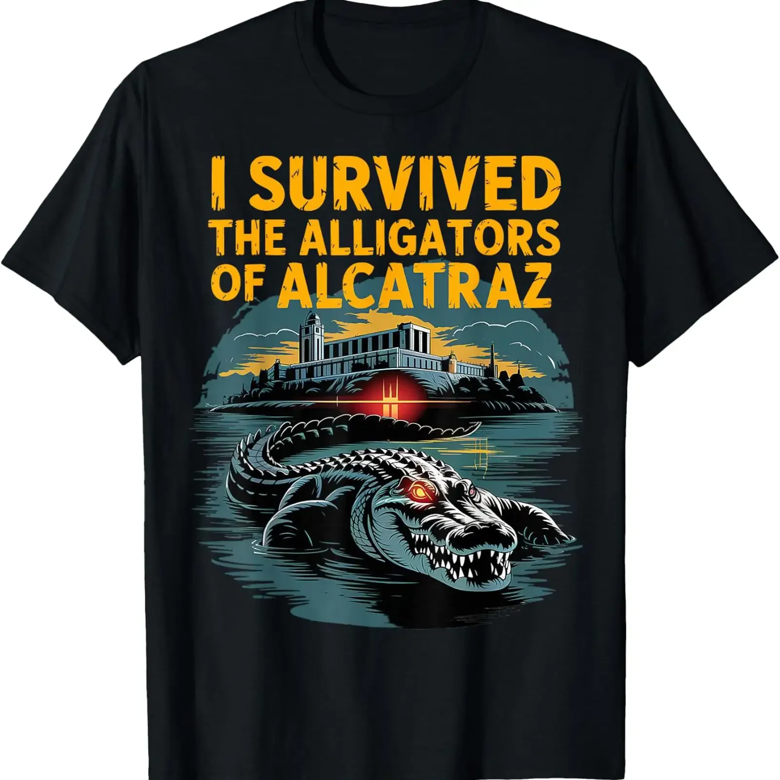 Funny Alligator Alcatraz Crocodile Survived Rude T Shirt eBay vintage Washed Unisex Slightly Breathable streetwear graphic