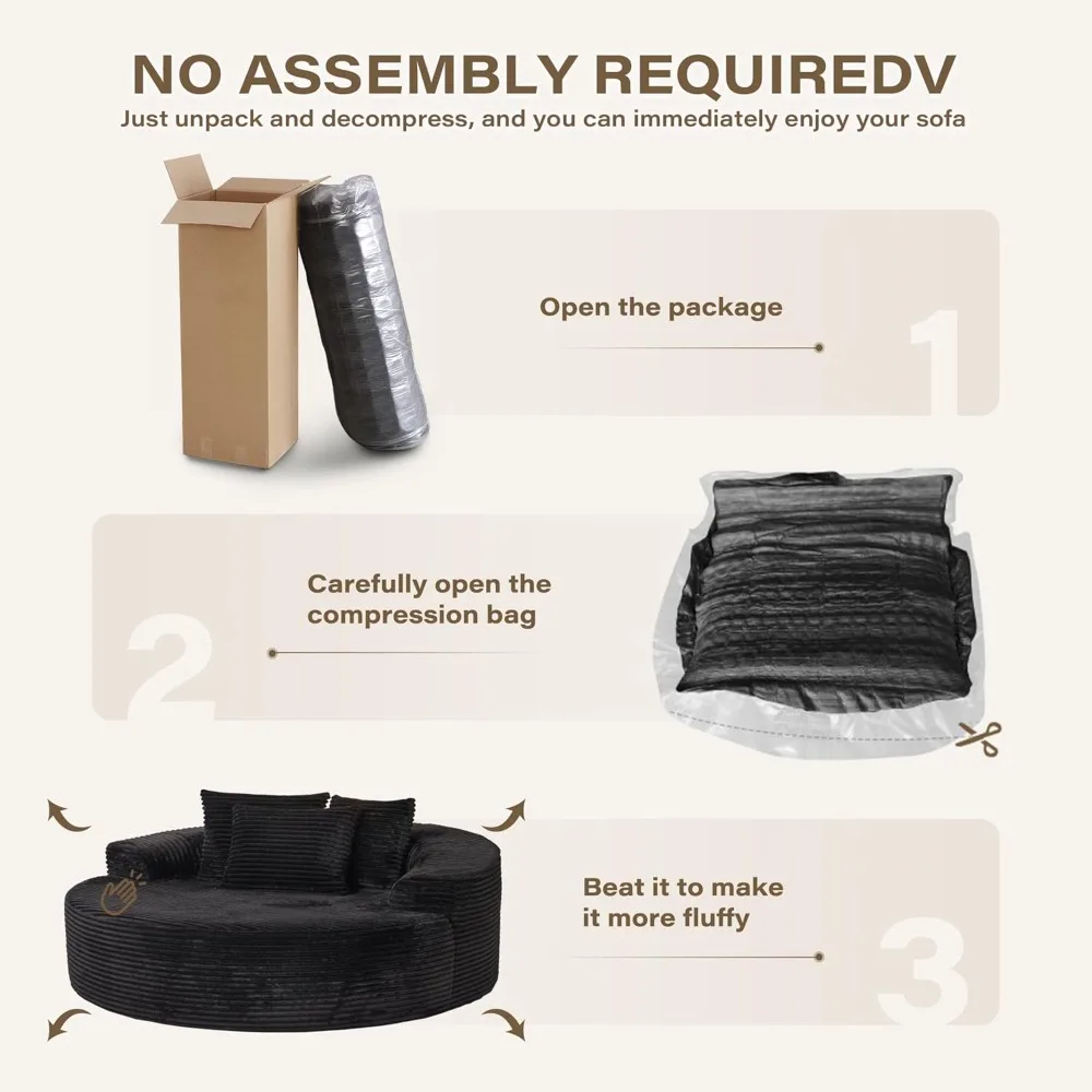 كرسي صالة كبير الحجم مستدير كبير الحجم، سروال قصير منجد بمقعد عميق، لا يتطلب تجميع، مريح للاسترخاء