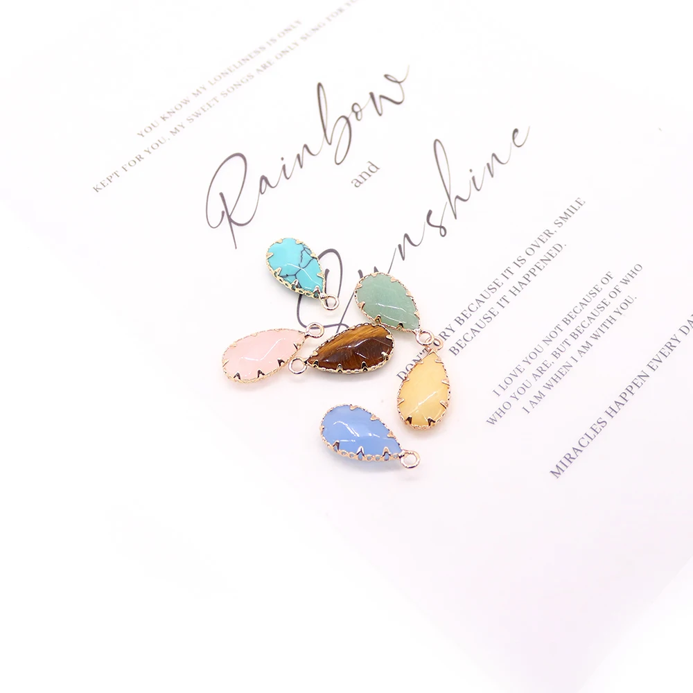 الإبداعية المتخصصة الحجر الطبيعي مصقول قطرة الماء على شكل قلادة مطلية بالذهب حواف مسننة ثقب واحد DIY بها بنفسك مجوهرات اكسسوارات #5