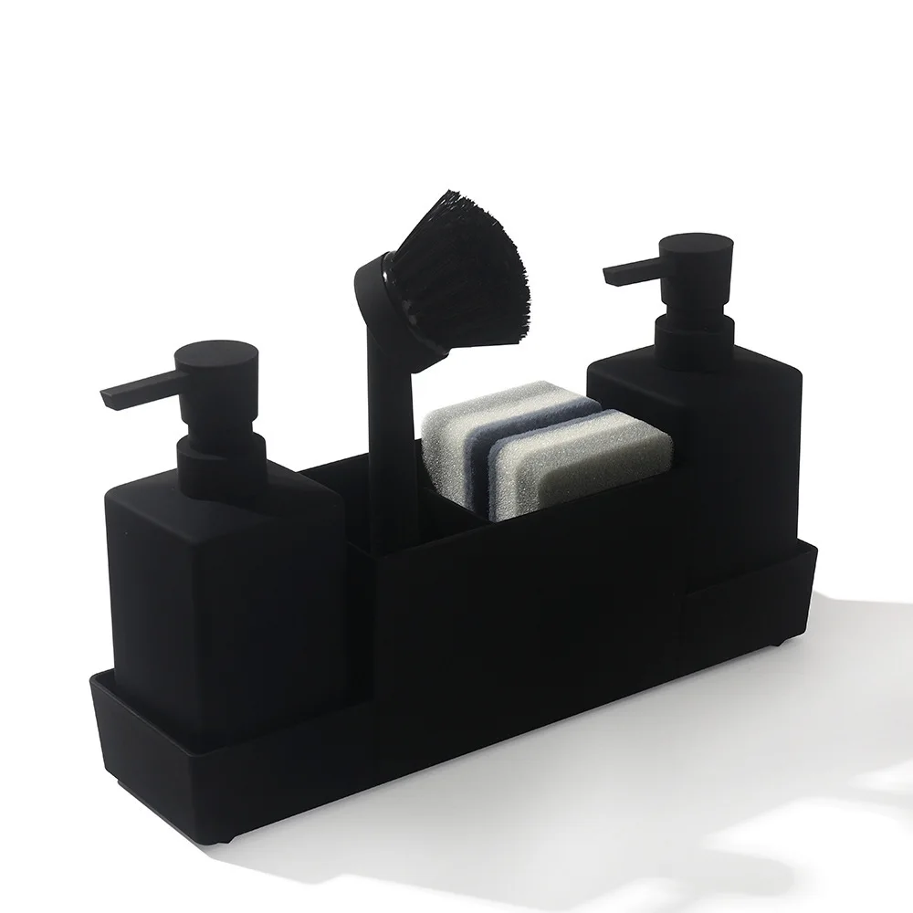 4pcs/set Kitchen Soap Dispenser with Sponge Holder Set for Sink Caddy, Hand Soap and Dish Soap Dispenser with Brush