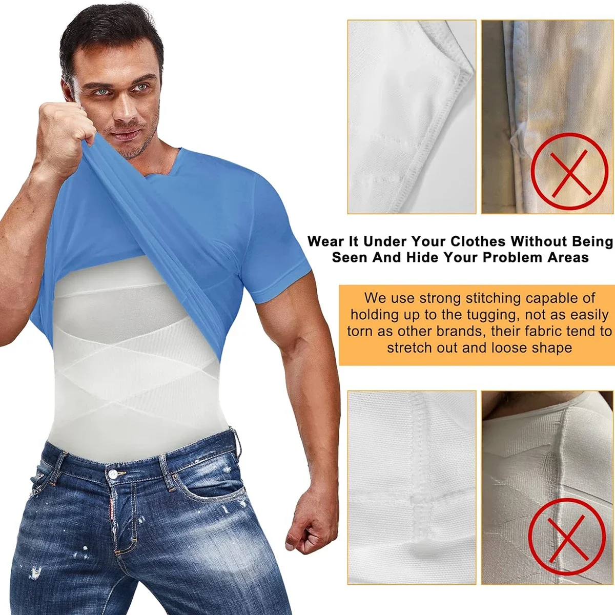 Men Body Shaper Compression Shirts with X-shaped Belt Slimming Undershirt Tank Top Abs Shapers Workout Tummy Control Corset Vest