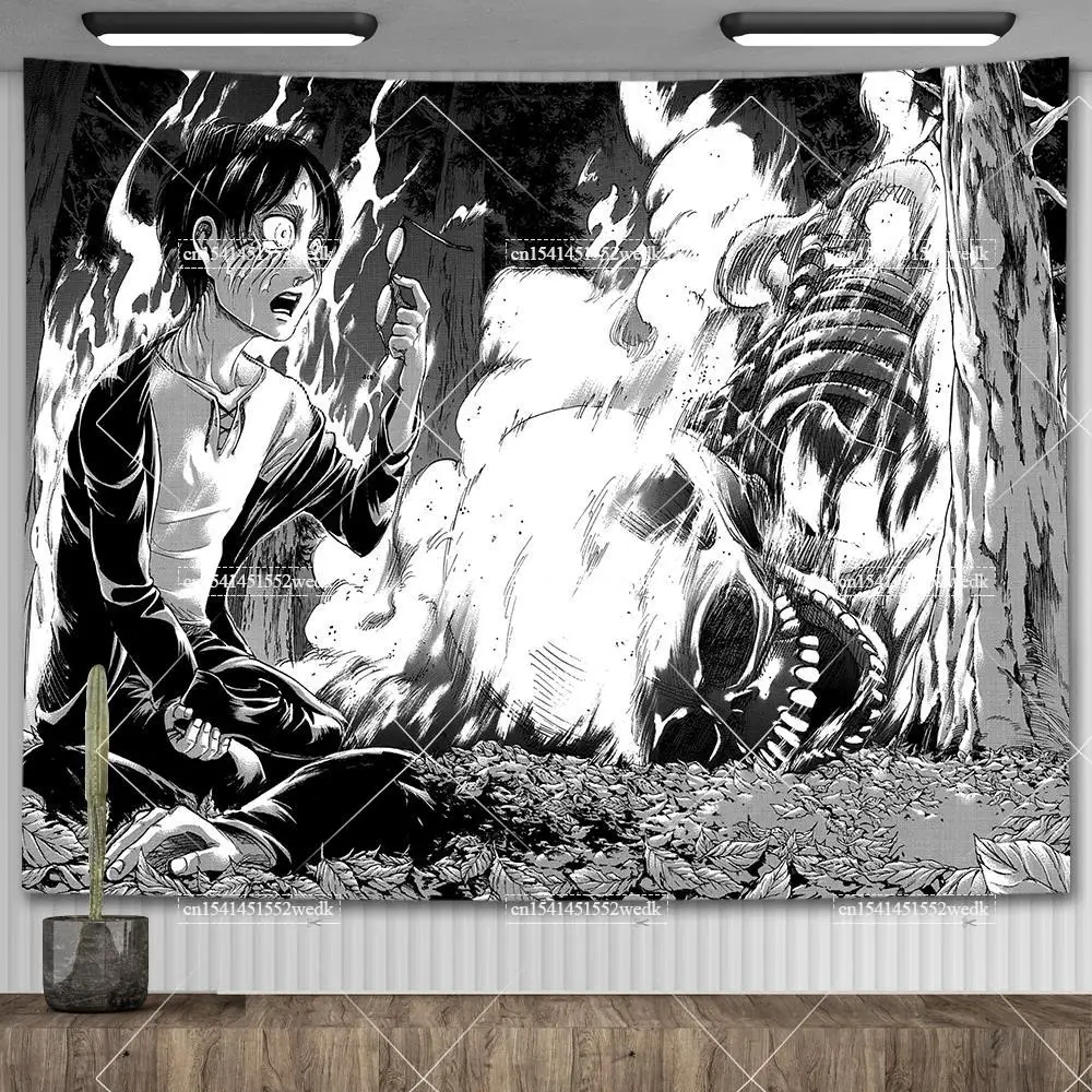 Eren Jaeger Freedom Tapestry Wall Hanging Japanese Anime Tapestry Dorm Background Cloth Aesthetic Party Backdrop Room Decor