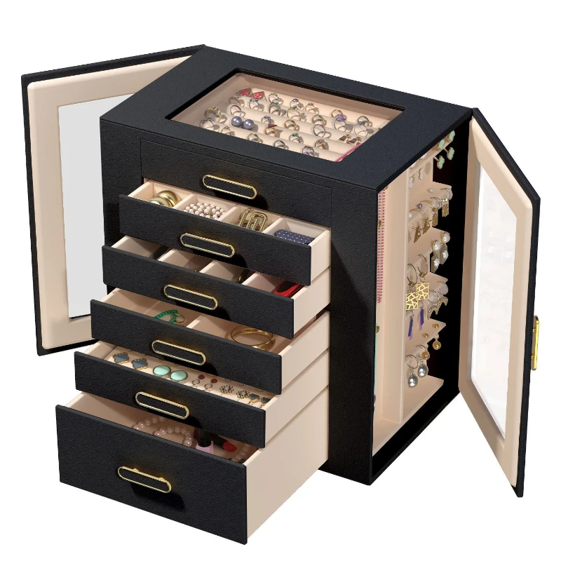 Leather Jewelry Storage Box Necklace Bracelet Earrings Storage Boxes Women's Trinket Organizer Container Multilayer Display Box
