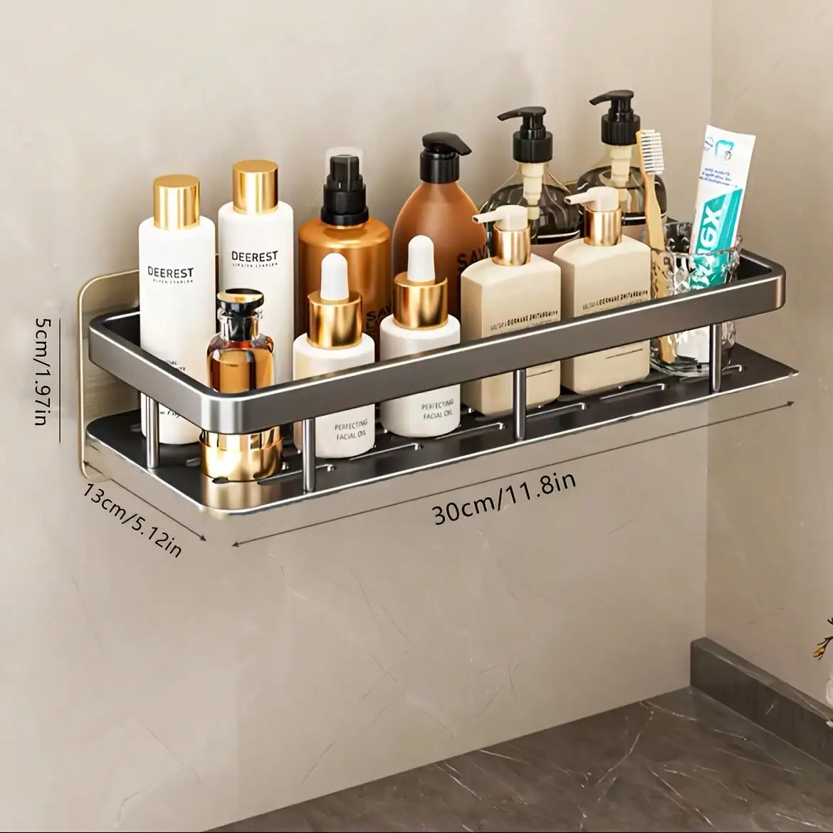 

No-Drill Stainless Steel Shower Caddy - Large-Capacity Bathroom Toiletries Organizer Shelf