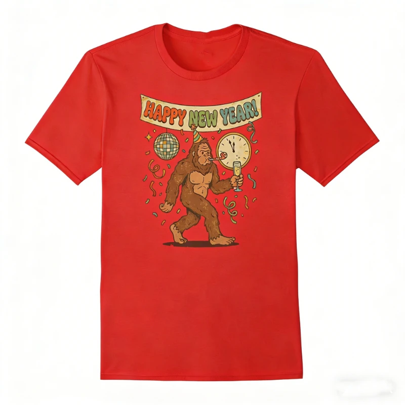Retro Happy New Year 2026 Bigfoot Lovers Funny Unisex T-Shirt Fashion Casual Style Crewneck All-match Printed Cotton T-shirt Tee