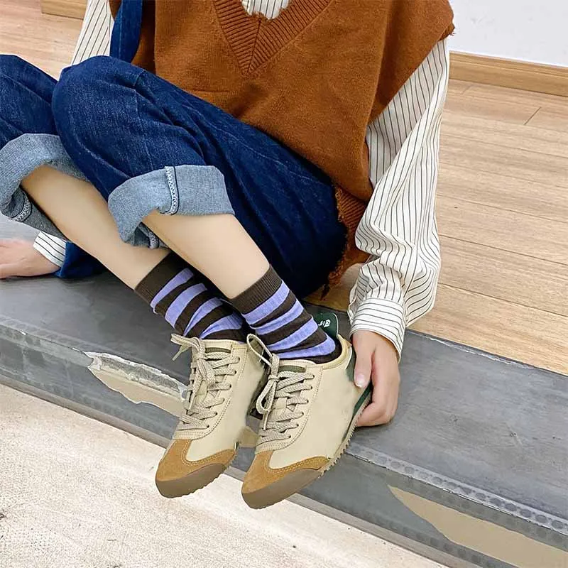 Socks Women Autumn Spring Winter Korea Style Harajuku Street Sport Cotton Stripes Casual Skateboard Mid-tube Sock For Girls Gift