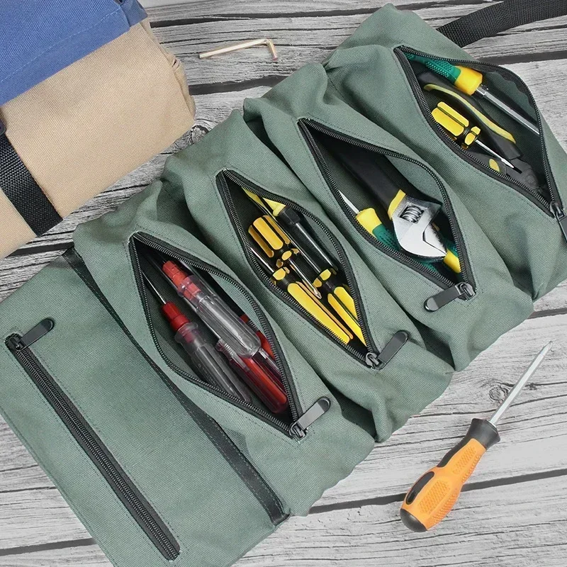 Portable Tool Roll Bag Pouch Wrench Screwdriver Pliers Roll Bags Case Canvas Roll Tool Bag Organizer Tools Storage Bag Case