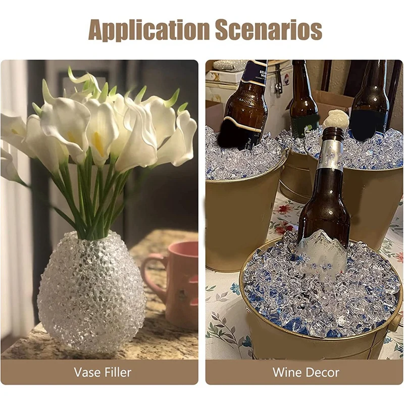 Vase Fillers Acrylic Artificial Ice-Cubes For Centerpieces, Crushed Ice Crystals Clear Rocks Diamonds