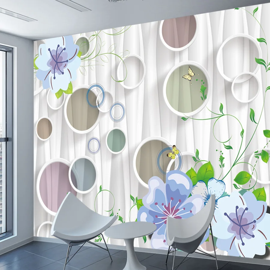 Custom Moderrn Peel and Stick Wallpaper for Living Room Bedroom Wall Papers Home Decor Renovation Cartoon Floral Circle TV Mural