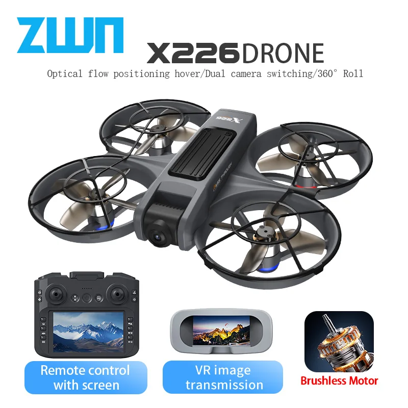 

X226 VR Mini Drone With HD Dual Camera 5G WIFI Screen Remote 360° Flip FPV Brushless Optical Flow RC Quadcopter Toy For Kid Gift