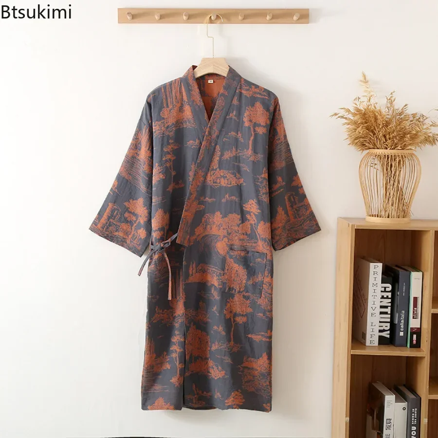 2025 männer Casual Bademantel Nachtwäsche Nachthemd Roben Männlichen Lose Bademantel Haut Freundliche Pyjamas Shirts Roben Herren Kimono Robe