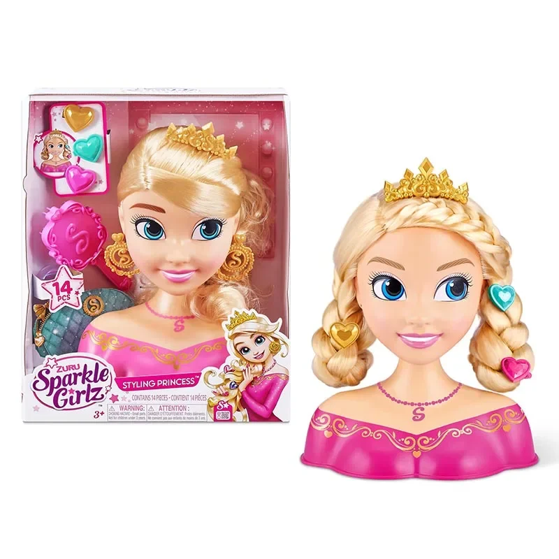 ZURU Sparkle Girlz Princess Hair Styling Head with 14 Accessories Doll Girl Dress Up Games Girls Play House Toys Birthday Gifts