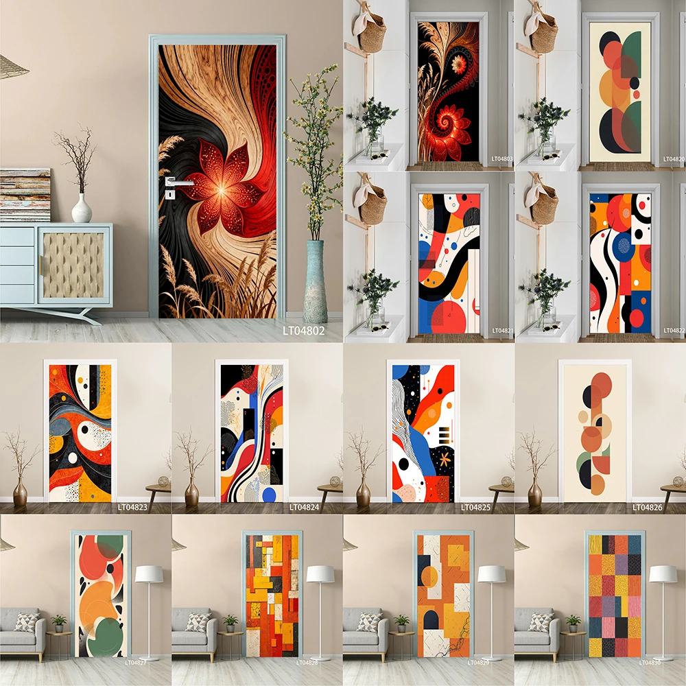 

Abstract Geometric Door Sticker, Removable Peel and Stick Self Adhesive Wallpaper, Modern Art Mural for Home Decor