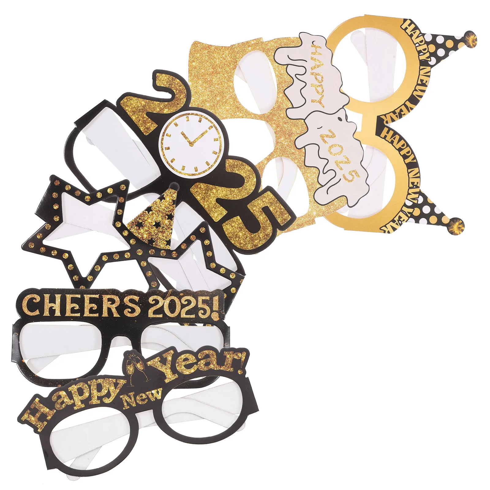 

6Pcs New Year Glasses Paper Lightweight Party Eyewear for 2025 Celebration Photo Props Party Supplies New Year Paper Glasses