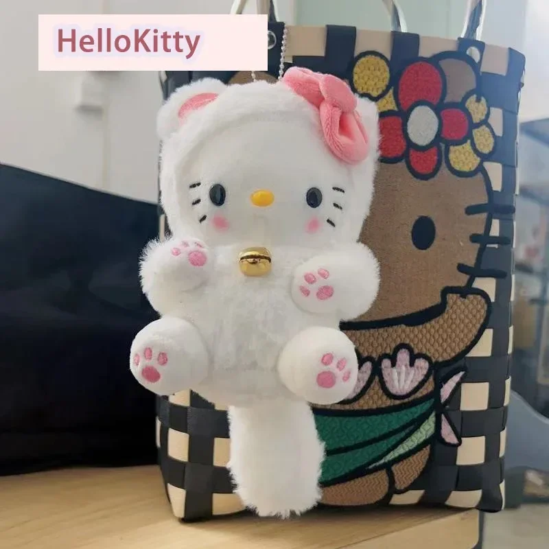 Long Tail Hellokitty Cat Bag Cartoon Cute Pink Bow Pendant Doll Plush Hanging Decoration Girls Schoolbag Decoration Wholesale