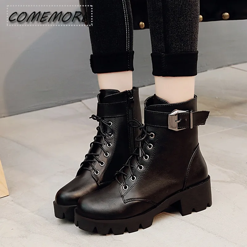 Women Boots Soft PU Leather Outdoor Shoes Motorcycle Street Outdoor Style Girls High Tube Boots Female Fashion Autumn Black Rome