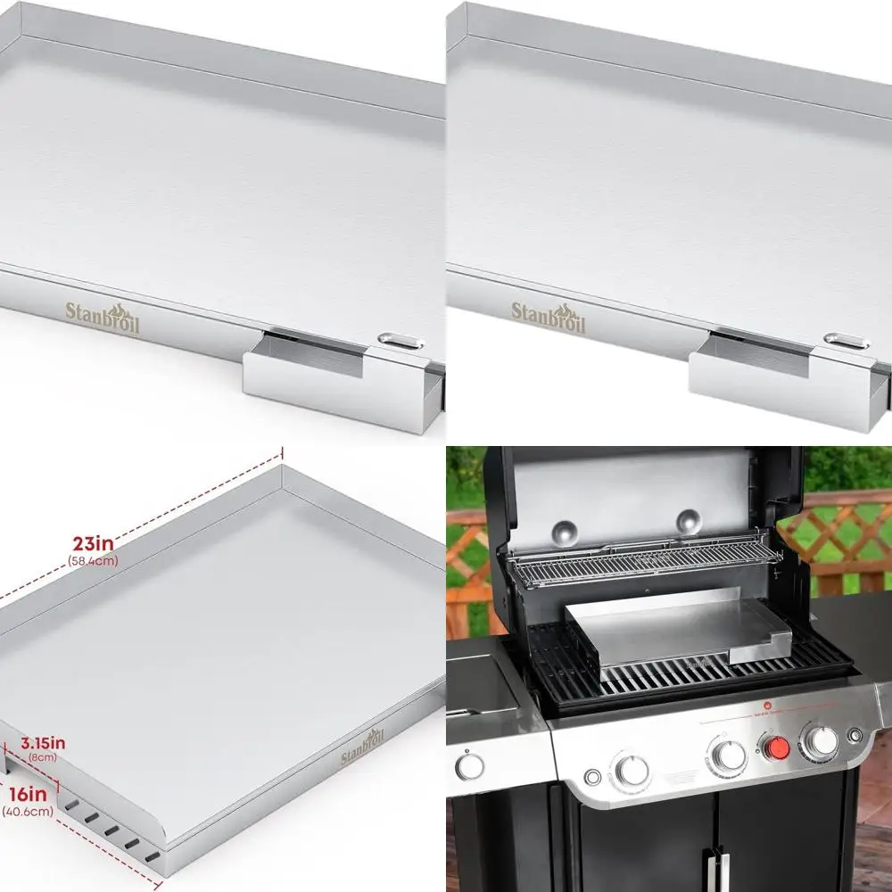 

23 x 16 Rectangular Stainless Steel Griddle for Gas or Charcoal Grills with Detachable Grease Pan