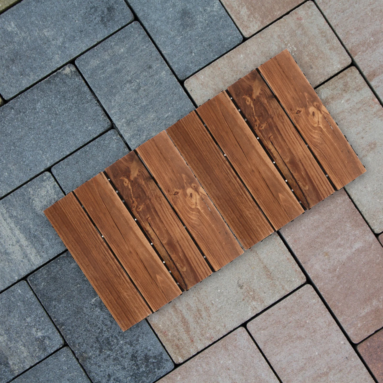 

2pcs Outdoor Wood Floor Tiles Interlocking Waterproof Decking For Balcony Garden Patio Light Brown All Weather Durable Natural